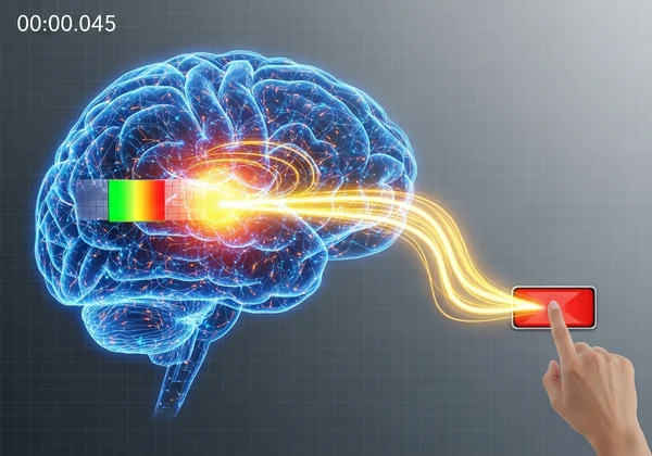Otak memproses stimulus visual, tes reaksi cepat.