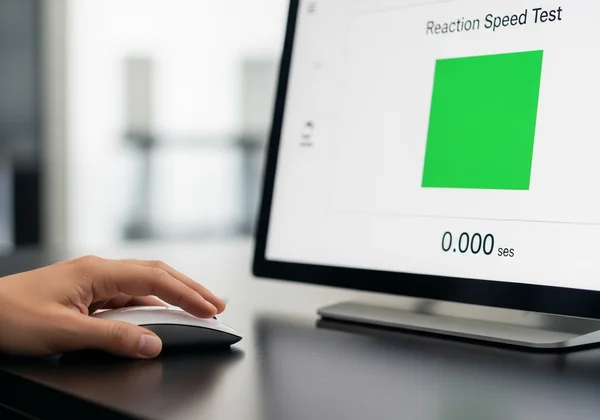 User taking an online reaction speed test on a computer