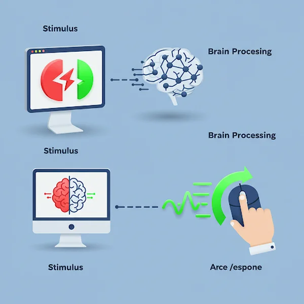 Reaction time test process: stimulus, brain, action