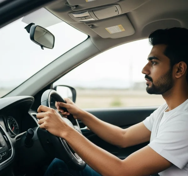 Driver focused on the road, minimizing distractions.
