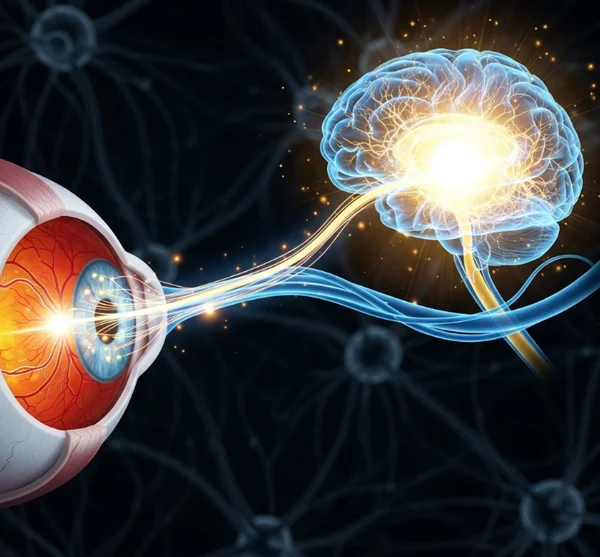 Path of visual signal from eye to brain for reaction