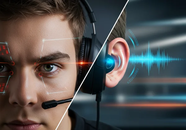 Gamer reacting to visual and auditory cues in a game