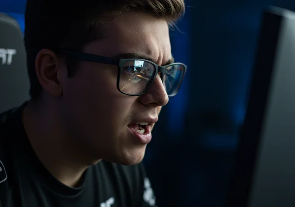 Focused gamer during a competitive match.