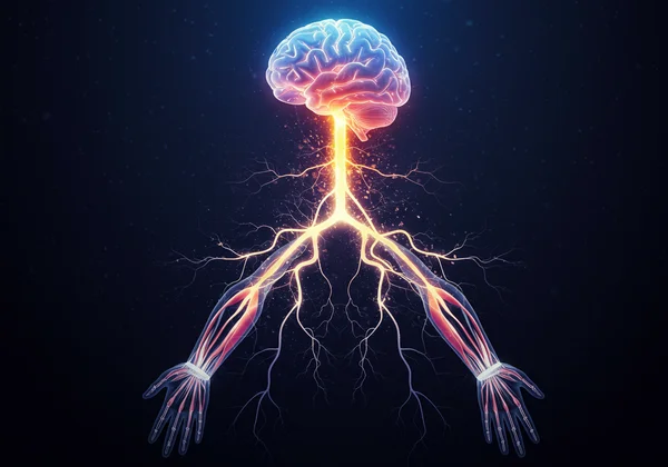 Abstract representation of brain sending signals to muscles