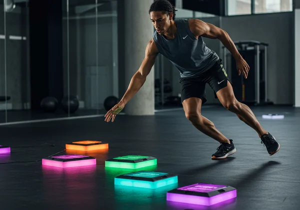 Athlete interacting with a modern reaction light training system