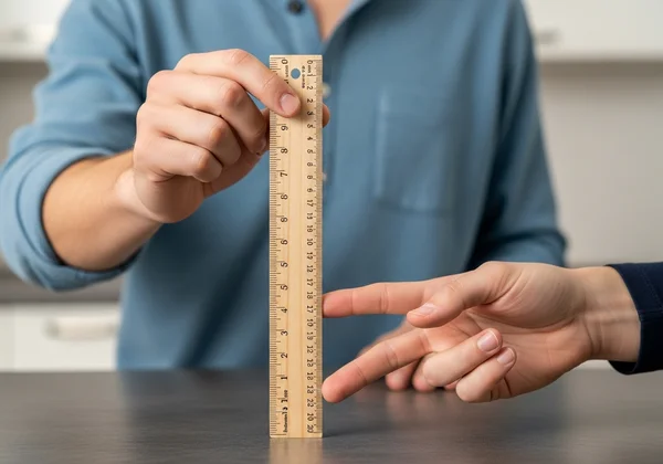 两个人正在家中进行经典的尺子掉落测试